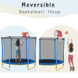 English Elm 5.5ft Kids Trampoline Steel Frame Enclosure Net Basketball Hoop Safe Bouncer Blue MS309258AAC