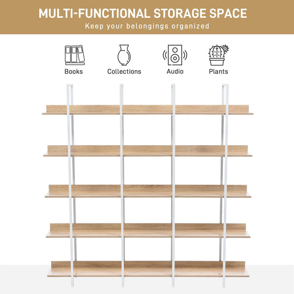 English Elm 5 Tier Bookcase Industrial Open Bookshelf with MDF Boards & Steel Frame, 5 Shelves, 80lb Capacity Each White+Oak N725P247766C