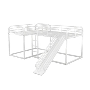 English Elm Full L-Shaped Bunk Bed with Slide and Short Ladder, Metal Frame Durability, Slat Kit Included White GX000621AAK