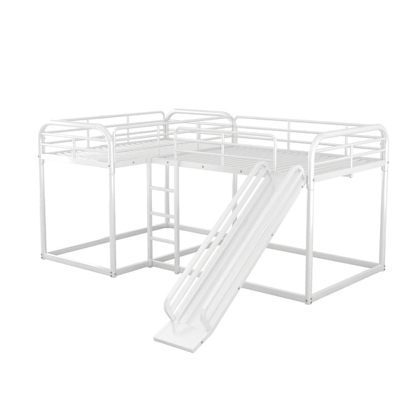 English Elm Full L-Shaped Bunk Bed with Slide and Short Ladder, Metal Frame Durability, Slat Kit Included White GX000621AAK
