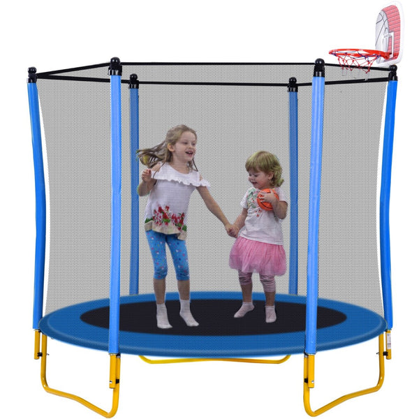 English Elm 5.5ft Kids Trampoline Steel Frame Enclosure Net Basketball Hoop Safe Bouncer Blue MS309258AAC