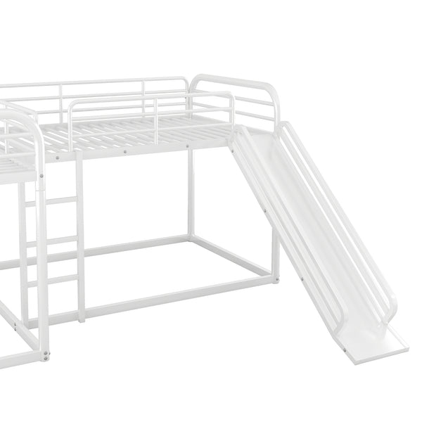English Elm Full L-Shaped Bunk Bed with Slide and Short Ladder, Metal Frame Durability, Slat Kit Included White GX000621AAK