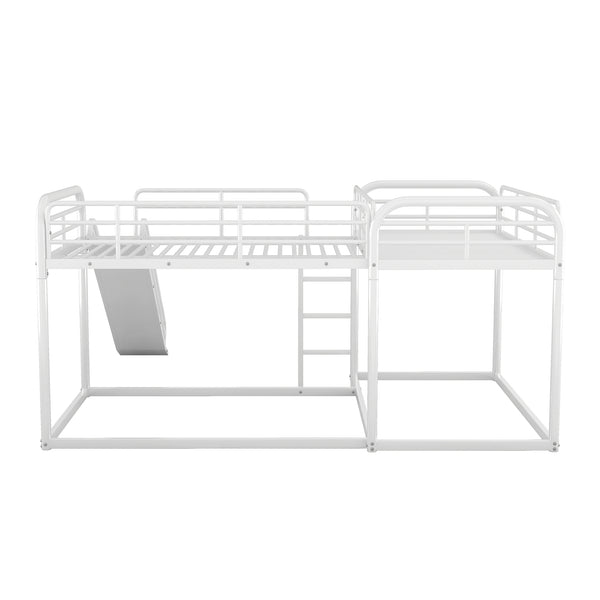 English Elm Full L-Shaped Bunk Bed with Slide and Short Ladder, Metal Frame Durability, Slat Kit Included White GX000621AAK