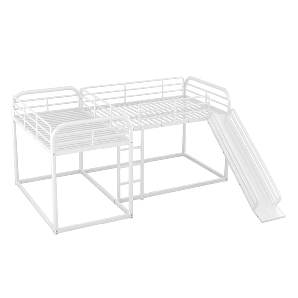 English Elm Full L-Shaped Bunk Bed with Slide and Short Ladder, Metal Frame Durability, Slat Kit Included White GX000621AAK