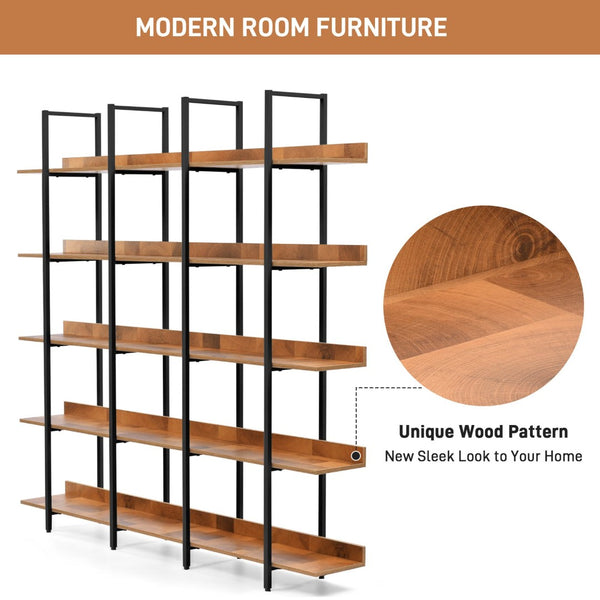 English Elm [video] Five Tier Industrial Open Bookshelf Steel Frame Mdf Shelves Home Office Storage Black+Brown N725P387978B