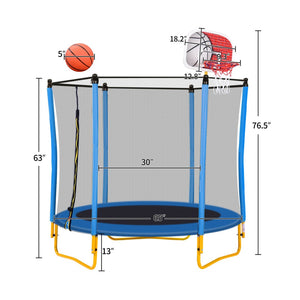 English Elm 5.5ft Kids Trampoline Steel Frame Enclosure Net Basketball Hoop Safe Bouncer Blue MS309258AAC