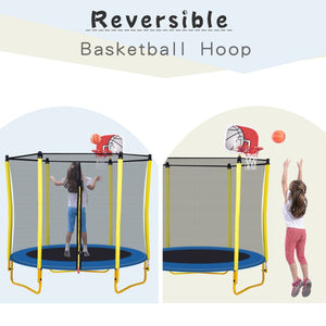 English Elm 5.5ft Kids Trampoline Steel Frame Enclosure Net Basketball Hoop Safe Bouncer Yellow MS309258AAL