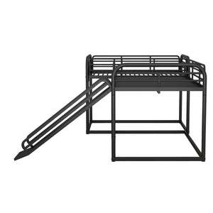 English Elm Full L-Shaped Bunk Bed with Slide and Short Ladder, Metal Frame Durability, Slat Kit Included Black GX000621AAB