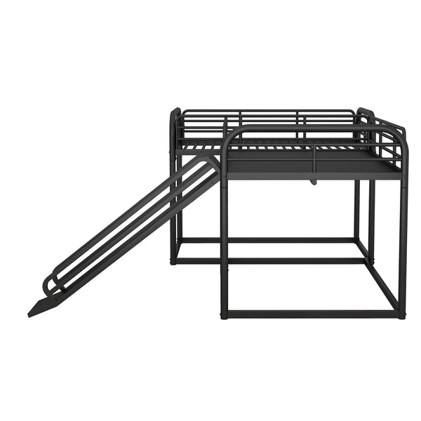 English Elm Full L-Shaped Bunk Bed with Slide and Short Ladder, Metal Frame Durability, Slat Kit Included Black GX000621AAB