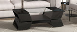 English Elm 6Mm Glass-Top Coffee Table With Open Shelves and Cabinets, Geometric Style Cocktail Table With Great Storage Capacity, Modernist 2-Tier Center Table For Living Room, Black