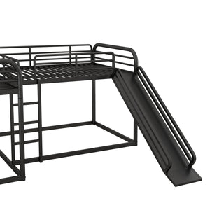 English Elm Full L-Shaped Bunk Bed with Slide and Short Ladder, Metal Frame Durability, Slat Kit Included Black GX000621AAB