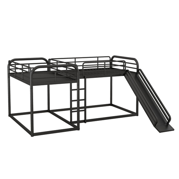 English Elm Full L-Shaped Bunk Bed with Slide and Short Ladder, Metal Frame Durability, Slat Kit Included Black GX000621AAB
