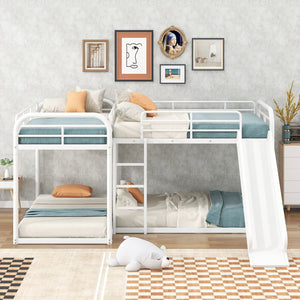 English Elm Full L-Shaped Bunk Bed with Slide and Short Ladder, Metal Frame Durability, Slat Kit Included White GX000621AAK