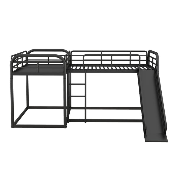 English Elm Full L-Shaped Bunk Bed with Slide and Short Ladder, Metal Frame Durability, Slat Kit Included Black GX000621AAB