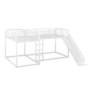 English Elm Full L-Shaped Bunk Bed with Slide and Short Ladder, Metal Frame Durability, Slat Kit Included White GX000621AAK