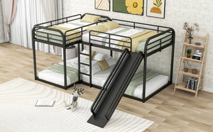 English Elm Full L-Shaped Bunk Bed with Slide and Short Ladder, Metal Frame Durability, Slat Kit Included Black GX000621AAB