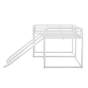 English Elm Full L-Shaped Bunk Bed with Slide and Short Ladder, Metal Frame Durability, Slat Kit Included White GX000621AAK