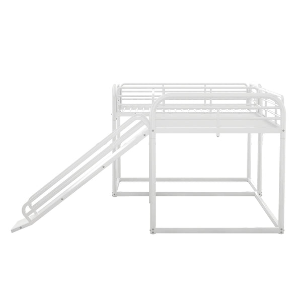 English Elm Full L-Shaped Bunk Bed with Slide and Short Ladder, Metal Frame Durability, Slat Kit Included White GX000621AAK