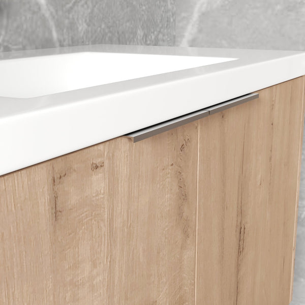 English Elm 84" Wall-Mounted Bathroom Vanity With Soft-Close Doors & Resin Sinks - Modern Storage Solution! W999S00230
