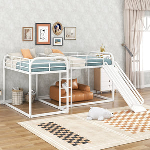 English Elm Full L-Shaped Bunk Bed with Slide and Short Ladder, Metal Frame Durability, Slat Kit Included White GX000621AAK