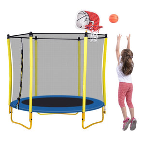 English Elm 5.5ft Kids Trampoline Steel Frame Enclosure Net Basketball Hoop Safe Bouncer Yellow MS309258AAL