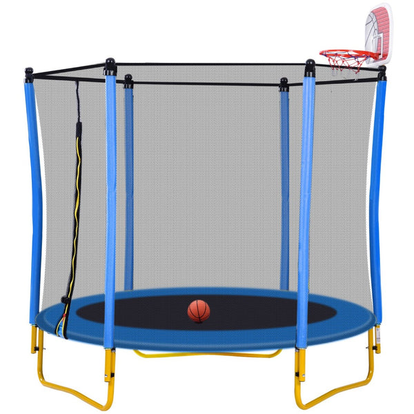 English Elm 5.5ft Kids Trampoline Steel Frame Enclosure Net Basketball Hoop Safe Bouncer Blue MS309258AAC