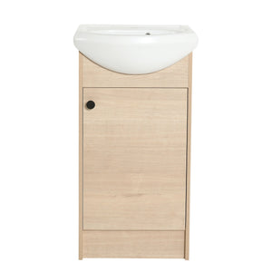 English Elm Freestanding 18 Inch Bathroom Vanity with Oval Ceramic Sink, Light Oak Plywood, Adjustable Shelf, Black Knobs (KD-PACKING) W999S00002
