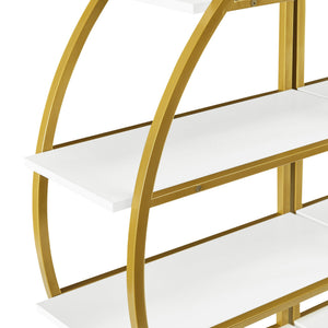 English Elm 4 Tier Round Open Bookshelf – Modern Gold & White MDF Shelves, Steel Frame, 300lb Capacity, Versatile Placement Options WF300940AAK