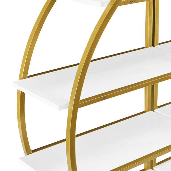 English Elm 4 Tier Round Open Bookshelf – Modern Gold & White MDF Shelves, Steel Frame, 300lb Capacity, Versatile Placement Options WF300940AAK