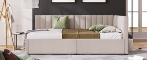 English Elm Upholstered Linen Twin Daybed with Storage Drawers Sofa Frame for Guest Rooms Beige N708P438851A