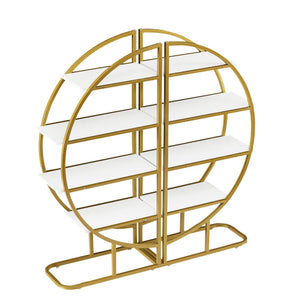 English Elm 4 Tier Round Open Bookshelf – Modern Gold & White MDF Shelves, Steel Frame, 300lb Capacity, Versatile Placement Options WF300940AAK
