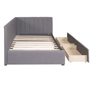 English Elm Upholstered Linen Twin Daybed with Storage Drawers Sofa Frame for Guest Rooms Gray N708P438851E
