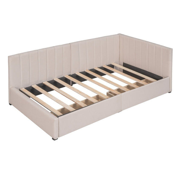 English Elm Upholstered Linen Twin Daybed with Storage Drawers Sofa Frame for Guest Rooms Beige N708P438851A