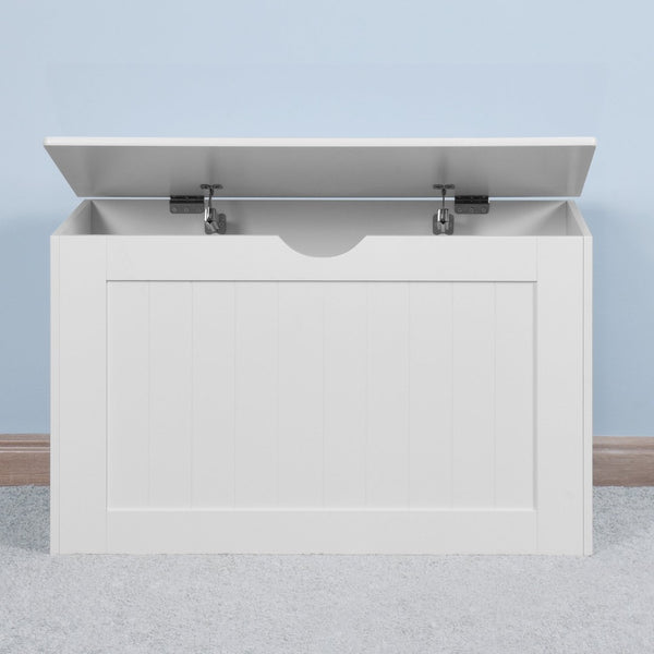 English Elm White Lift Top Storage Bench with Safety Hinges for Entryway Bedroom or Living Room W40914887