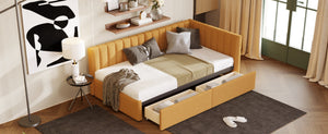 English Elm Upholstered Twin Daybed with Linen Fabric Two Storage Drawers for Guest Rooms WF299017AAL