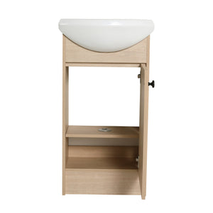 English Elm Freestanding 18 Inch Bathroom Vanity with Oval Ceramic Sink, Light Oak Plywood, Adjustable Shelf, Black Knobs (KD-PACKING) W999S00002