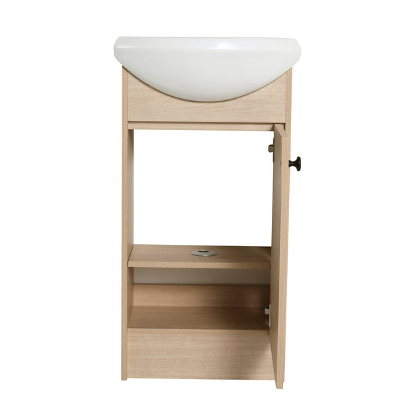 English Elm Freestanding 18 Inch Bathroom Vanity with Oval Ceramic Sink, Light Oak Plywood, Adjustable Shelf, Black Knobs (KD-PACKING) W999S00002