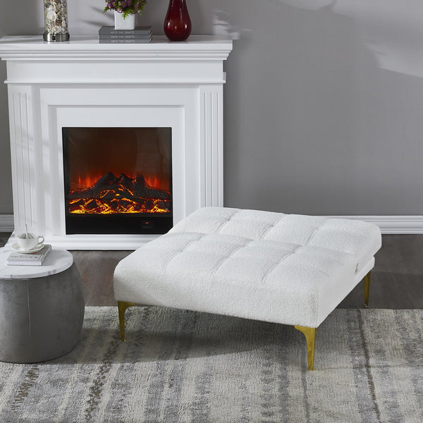 English Elm Convertible teddy fabric sofa bed chair with gold metal legs, eucalyptus frame, foam cushion, 300lbs capacity, modern lounge piece W109768483