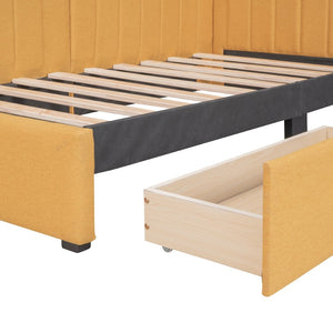 English Elm Upholstered Linen Twin Daybed with Storage Drawers Sofa Frame for Guest Rooms Yellow N708P438851L