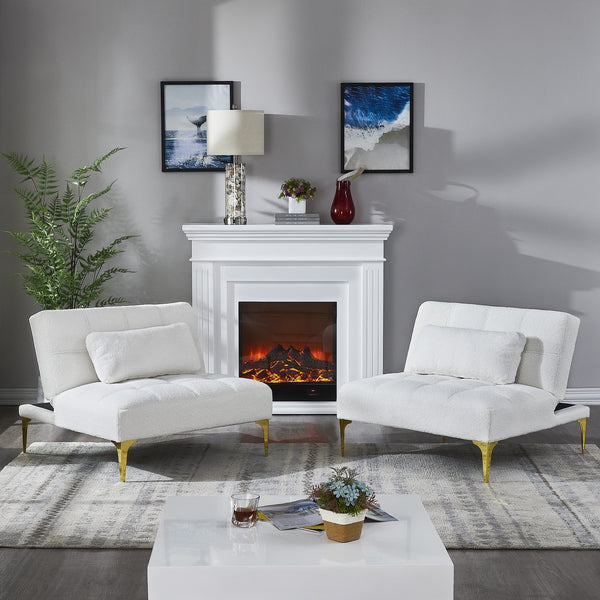 English Elm Convertible sofa bed futon in plush teddy fabric with gold metal legs, 3-seater, solid wood frame, 600lb capacity W1097S00064