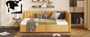 English Elm Upholstered Linen Twin Daybed with Storage Drawers Sofa Frame for Guest Rooms Yellow N708P438851L