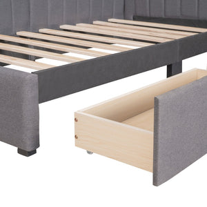 English Elm Upholstered Linen Twin Daybed with Storage Drawers Sofa Frame for Guest Rooms Gray N708P438851E
