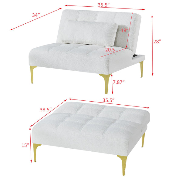 English Elm Convertible teddy fabric sofa bed chair with gold metal legs, eucalyptus frame, foam cushion, 300lbs capacity, modern lounge piece W109768483
