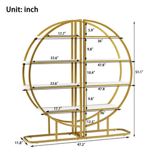 English Elm 4 Tier Round Open Bookshelf – Modern Gold & White MDF Shelves, Steel Frame, 300lb Capacity, Versatile Placement Options WF300940AAK