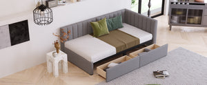 English Elm Upholstered Linen Twin Daybed with Storage Drawers Sofa Frame for Guest Rooms Gray N708P438851E
