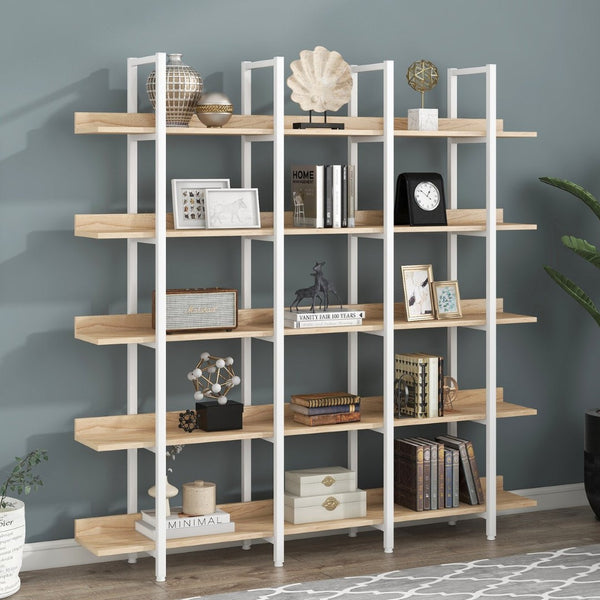 English Elm [video] Five Tier Industrial Open Bookshelf Steel Frame Mdf Shelves Home Office Storage White+Oak N725P387978C