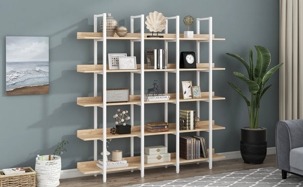 English Elm [video] Five Tier Industrial Open Bookshelf Steel Frame Mdf Shelves Home Office Storage White+Oak N725P387978C