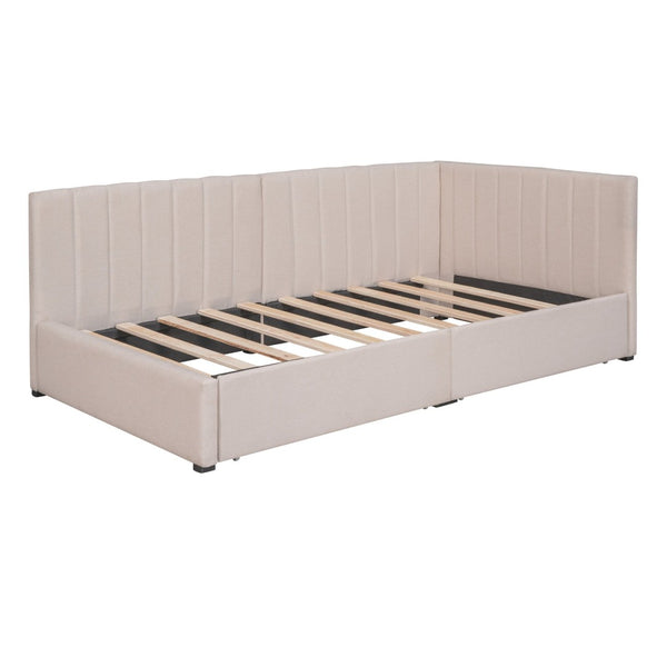 English Elm Upholstered Linen Twin Daybed with Storage Drawers Sofa Frame for Guest Rooms Beige N708P438851A