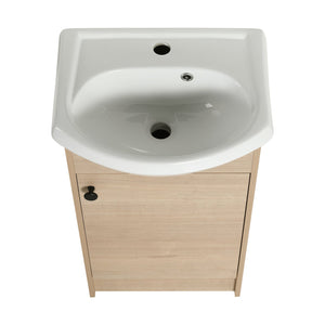 English Elm Freestanding 18 Inch Bathroom Vanity with Oval Ceramic Sink, Light Oak Plywood, Adjustable Shelf, Black Knobs (KD-PACKING) W999S00002