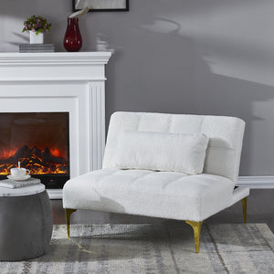 English Elm Convertible teddy fabric sofa bed chair with gold metal legs, eucalyptus frame, foam cushion, 300lbs capacity, modern lounge piece W109768483